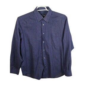 Bugatchi Men's Shirt Large Purple Checkered Long Sleeve Button Up Shirt